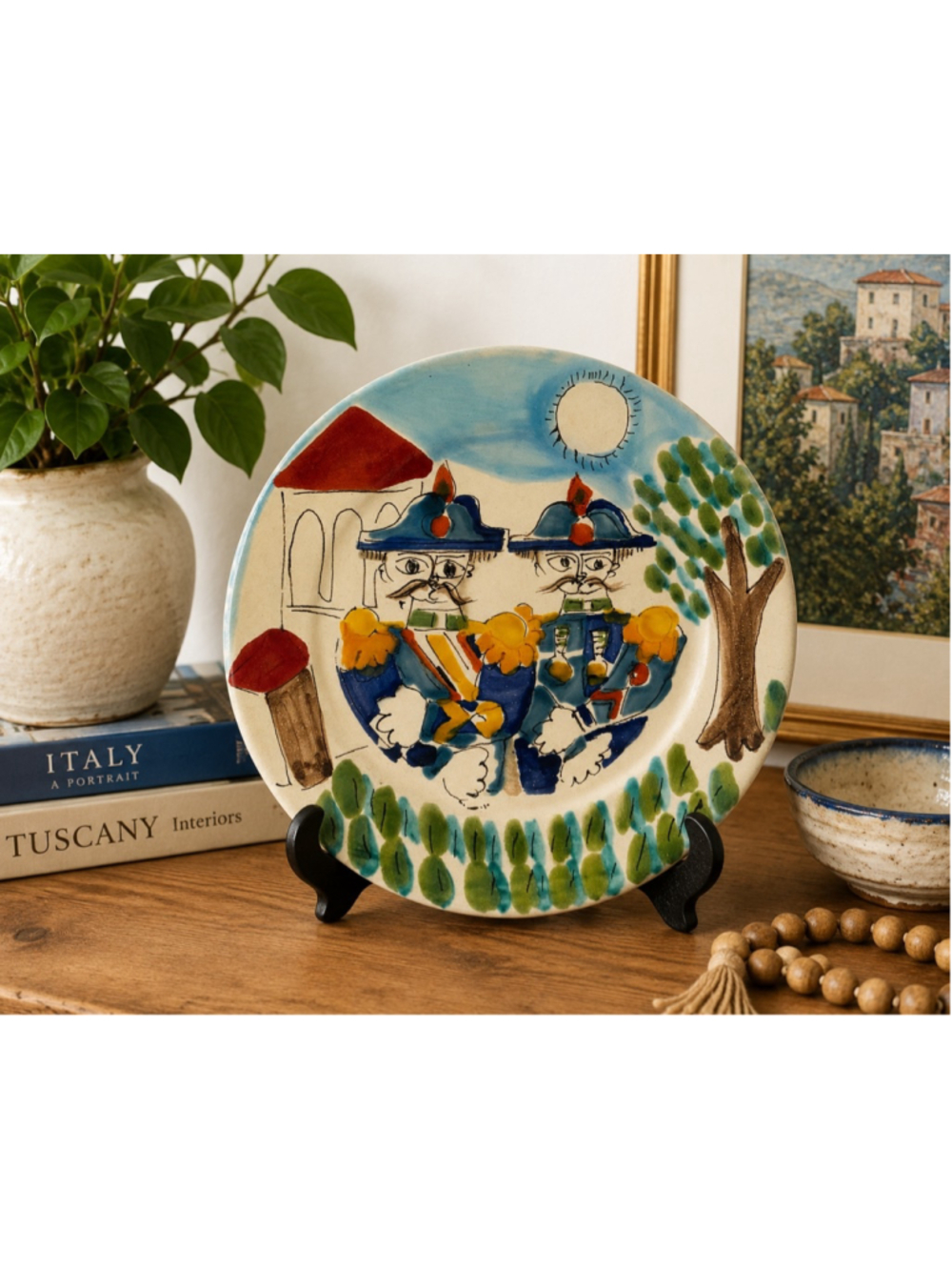 Desimone Italy Hand Painted Folk Art Ceramic Plate Italian Mid Century Wall Deco